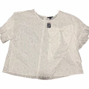Ashley Stewart Cream Eyelet Lace Blouse